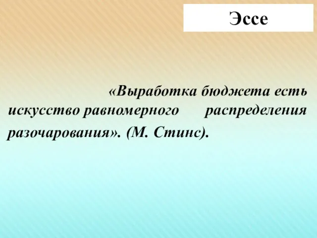 Эссе «Выработка бюджета есть искусство равномерного распределения разочарования». (М. Стинс).