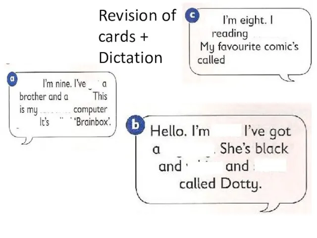 Revision of cards + Dictation