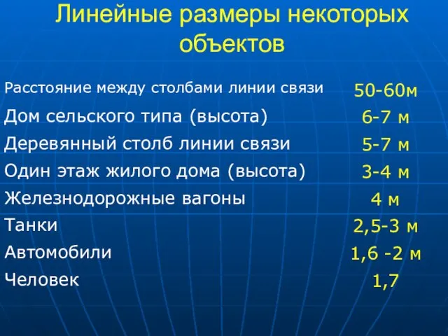 Линейные размеры некоторых объектов