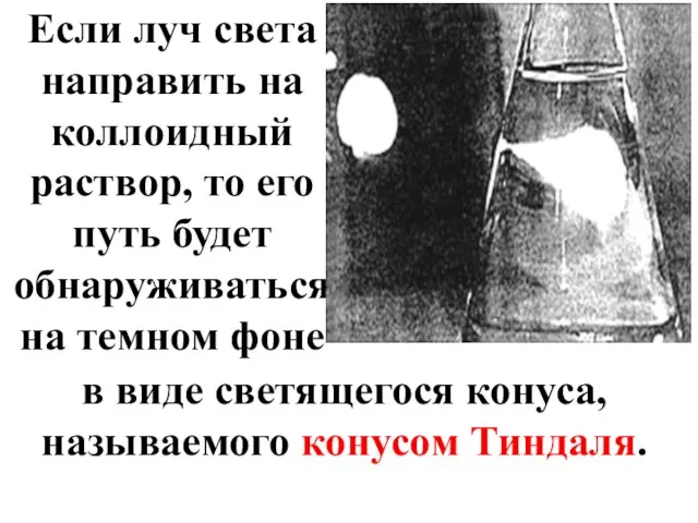 Если луч света направить на коллоидный раствор, то его путь будет