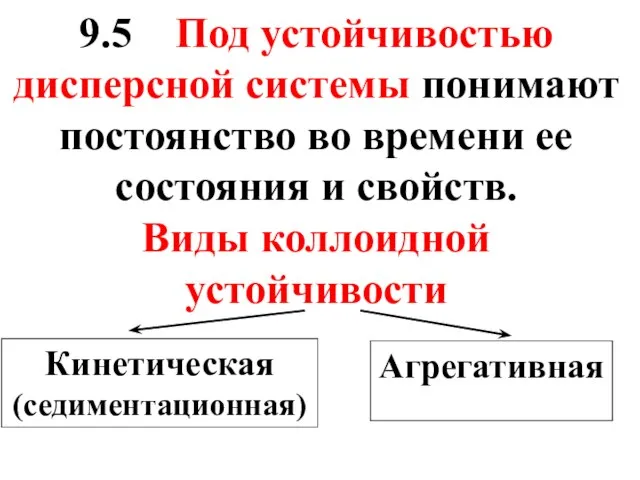 9.5 Под устойчивостью дисперсной системы понимают постоянство во времени ее состояния