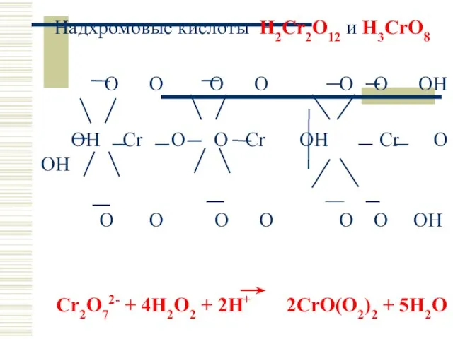 Надхромовые кислоты H2Cr2O12 и H3CrO8 O O O O O O