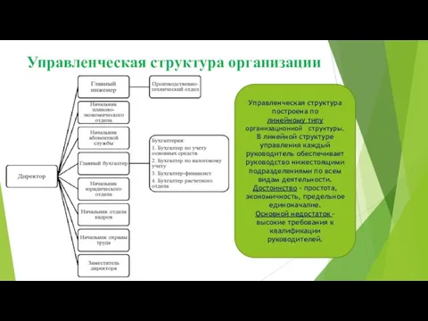 Управленческая структура организации Управленческая структура построена по линейному типу организационной структуры.