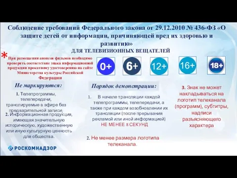 Соблюдение требований Федерального закона от 29.12.2010 № 436-ФЗ «О защите детей