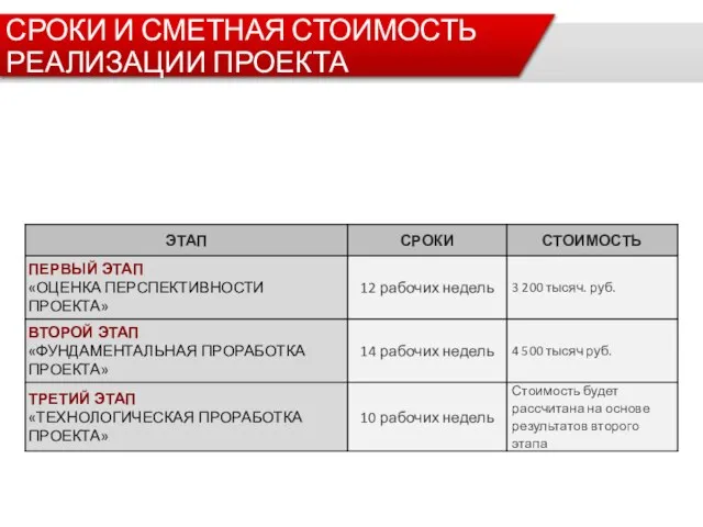 СРОКИ И СМЕТНАЯ СТОИМОСТЬ РЕАЛИЗАЦИИ ПРОЕКТА