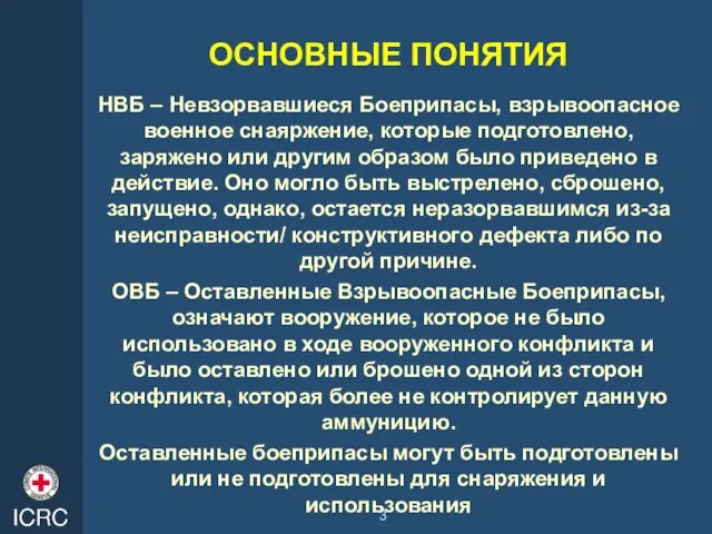 ОСНОВНЫЕ ПОНЯТИЯ НВБ – Невзорвавшиеся Боеприпасы, взрывоопасное военное снаяржение, которые подготовлено,