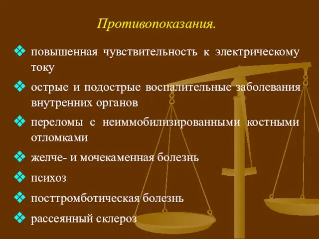 Противопоказания. повышенная чувствительность к электрическому току острые и подострые воспалительные заболевания