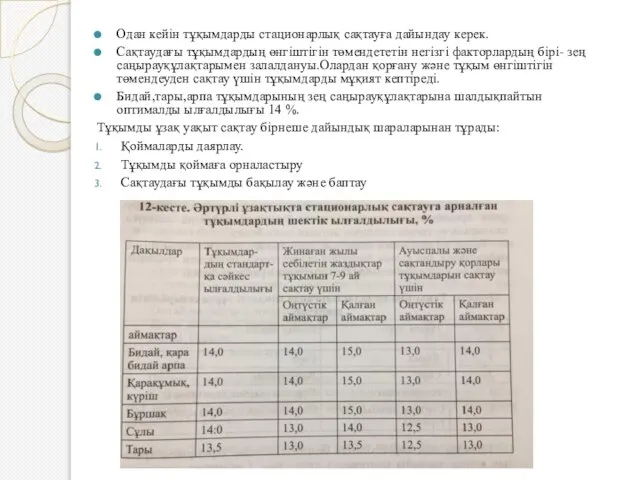 Одан кейін тұқымдарды стационарлық сақтауға дайындау керек. Сақтаудағы тұқымдардың өнгіштігін төмендететін