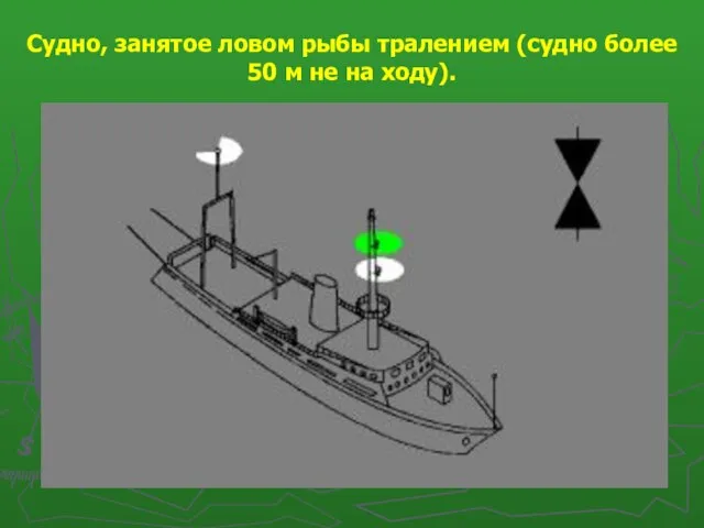 Судно, занятое ловом рыбы тралением (судно более 50 м не на ходу).