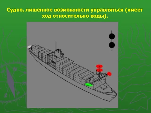 Судно, лишенное возможности управляться (имеет ход относительно воды).