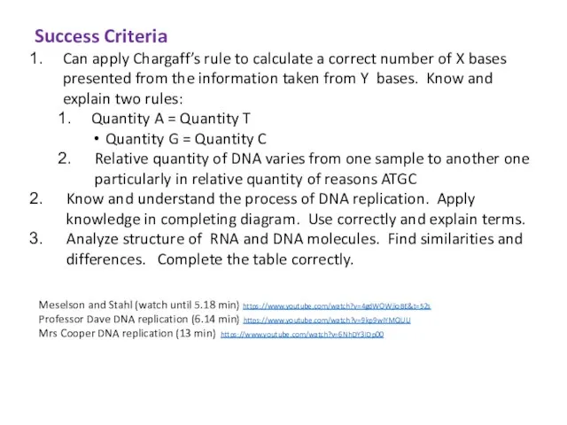 Success Criteria Can apply Chargaff’s rule to calculate a correct number