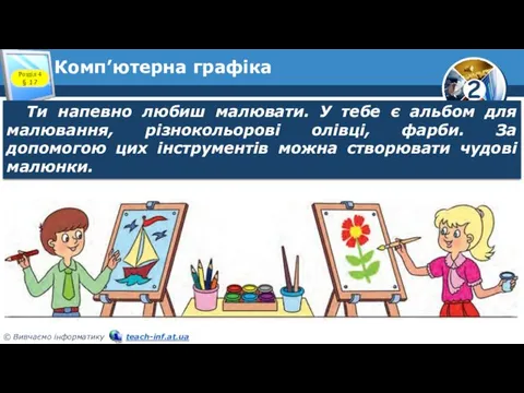 Комп’ютерна графіка Ти напевно любиш малювати. У тебе є альбом для