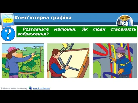 Комп’ютерна графіка Розділ 4 § 17 Розгляньте малюнки. Як люди створюють зображення?