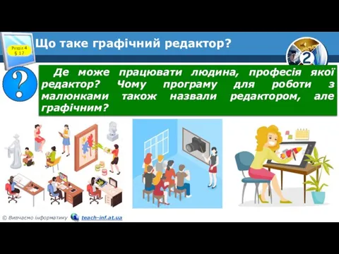 Що таке графічний редактор? Розділ 4 § 17 Де може працювати