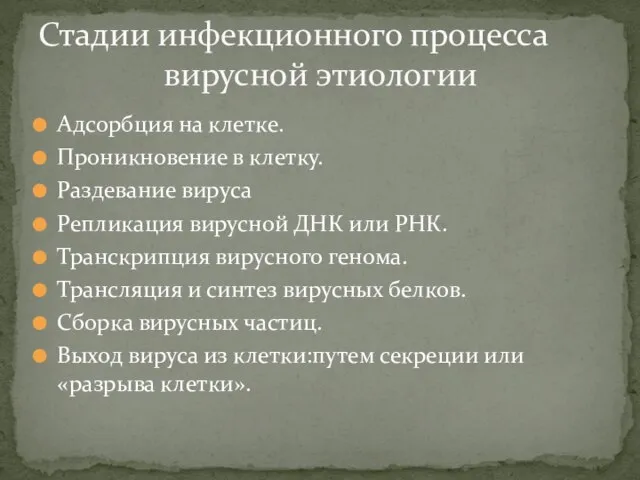 Адсорбция на клетке. Проникновение в клетку. Раздевание вируса Репликация вирусной ДНК