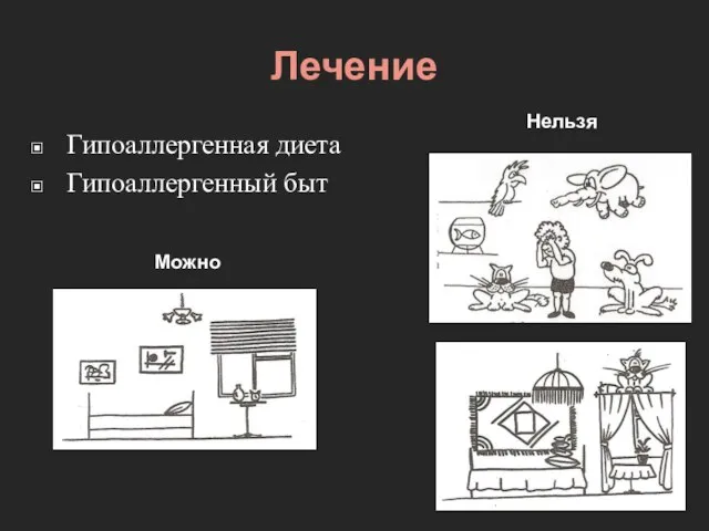 Лечение Гипоаллергенная диета Гипоаллергенный быт Нельзя Можно