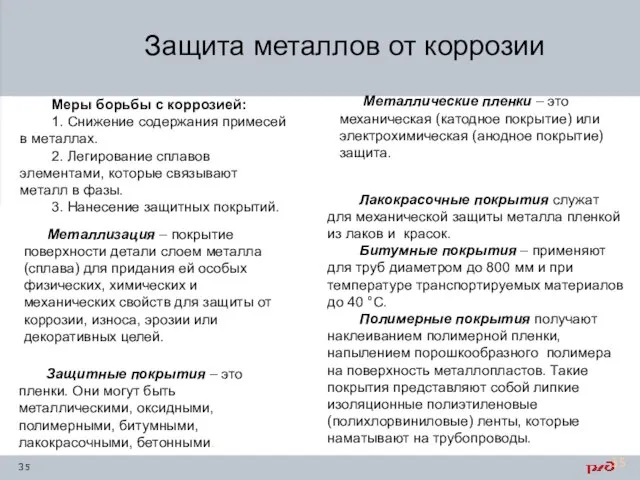 Защита металлов от коррозии Меры борьбы с коррозией: 1. Снижение содержания