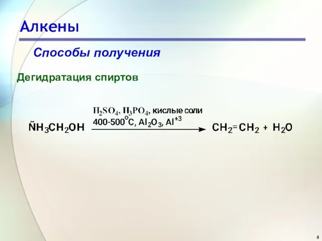 Алкены Способы получения Дегидратация спиртов