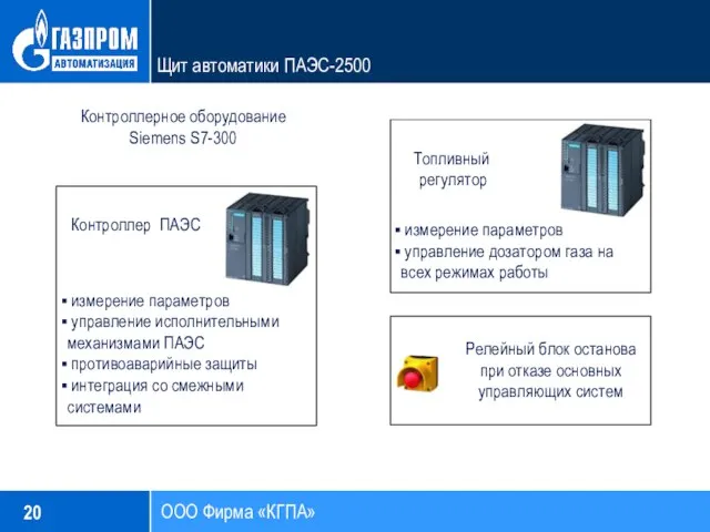 ООО Фирма «КГПА» Щит автоматики ПАЭС-2500 Контроллерное оборудование Siemens S7-300 Контроллер