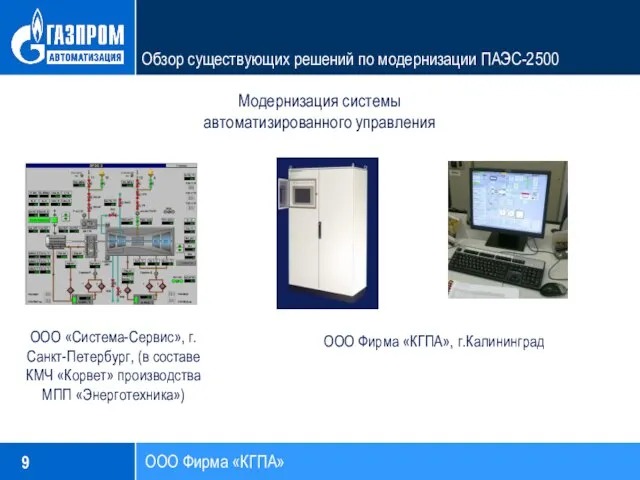 ООО Фирма «КГПА» Обзор существующих решений по модернизации ПАЭС-2500 Модернизация системы