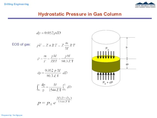 EOS of gas: Hydrostatic Pressure in Gas Column