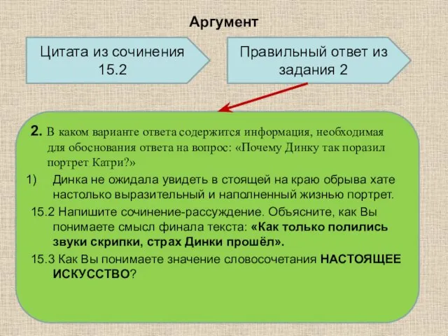 Аргумент 2. В каком варианте ответа содержится информация, необходимая для обоснования