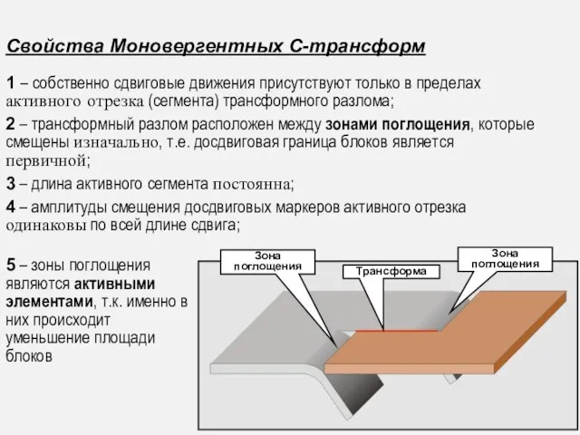 1 – собственно сдвиговые движения присутствуют только в пределах активного отрезка