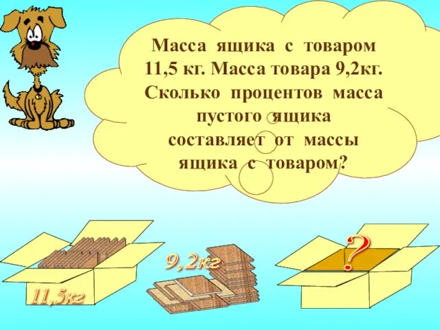 11,5кг 9,2кг ? Масса ящика с товаром 11,5 кг. Масса товара