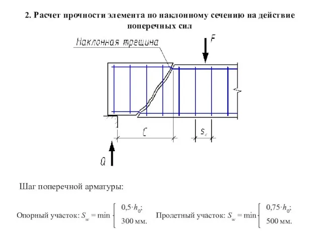 2. Расчет прочности элемента по наклонному сечению на действие поперечных сил