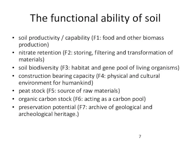 The functional ability of soil soil productivity / capability (F1: food
