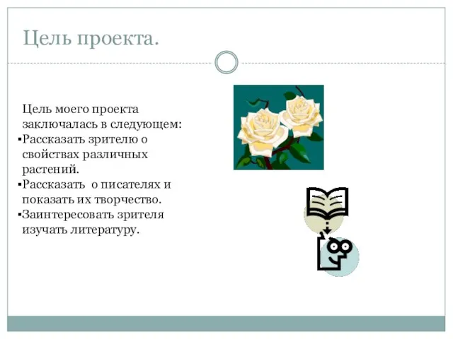 Цель проекта. Цель моего проекта заключалась в следующем: Рассказать зрителю о