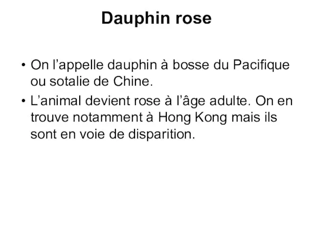 Dauphin rose On l’appelle dauphin à bosse du Pacifique ou sotalie