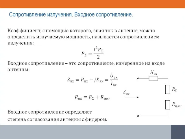 Сопротивление излучения. Входное сопротивление.