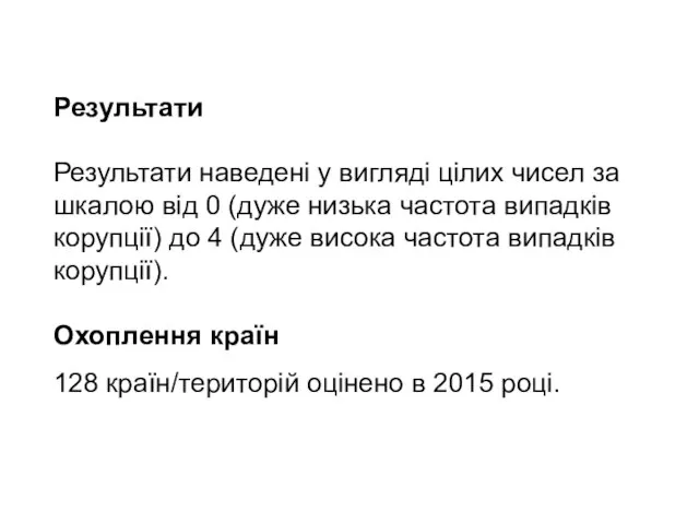 Результати Результати наведені у вигляді цілих чисел за шкалою від 0