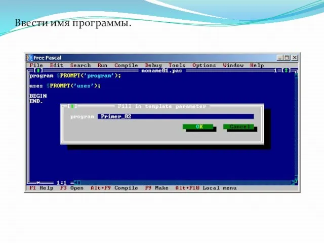 Ввести имя программы.