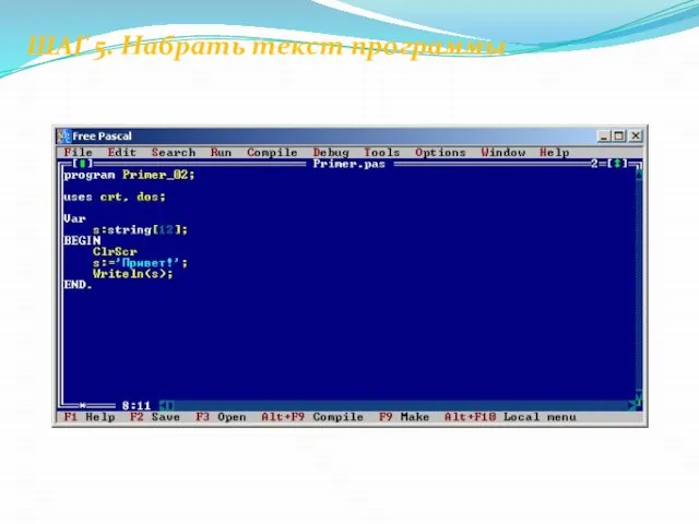 ШАГ 5. Набрать текст программы