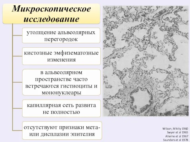 Wilson, Mikity 1960 Swyer et al 1965 Aherne et al 1967 Saunders et al 1978