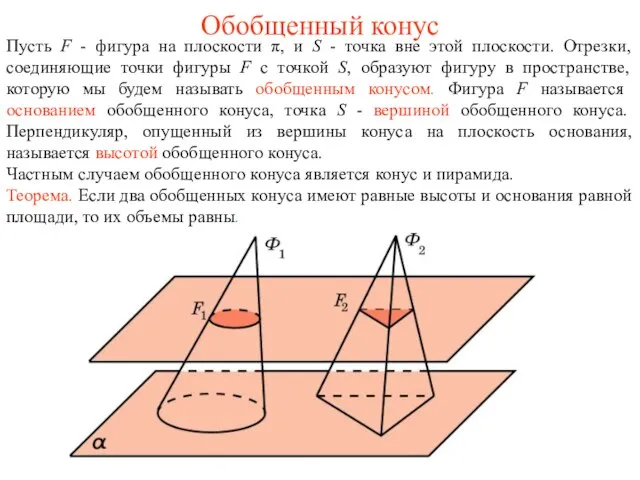 Обобщенный конус Пусть F - фигура на плоскости π, и S