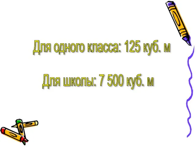 Для одного класса: 125 куб. м Для школы: 7 500 куб. м