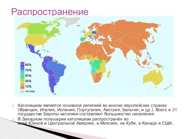 Католицизм является основной религией во многих европейских странах (Франция, Италия, Испания,