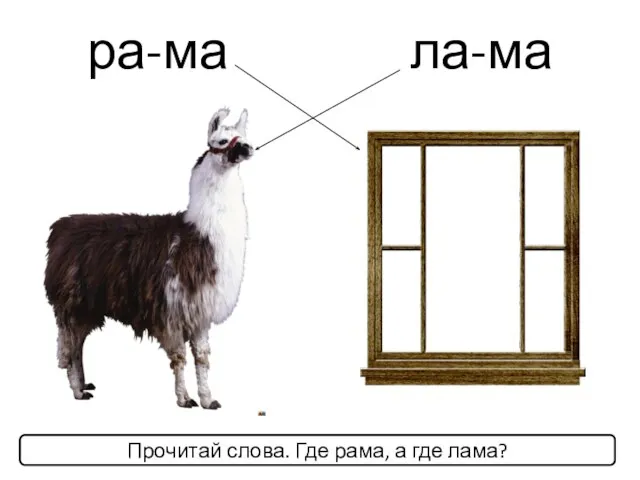 ра-ма ла-ма Прочитай слова. Где рама, а где лама?