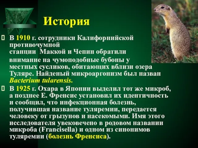 История В 1910 г. сотрудники Калифорнийской противочумной станции Маккой и Чепин