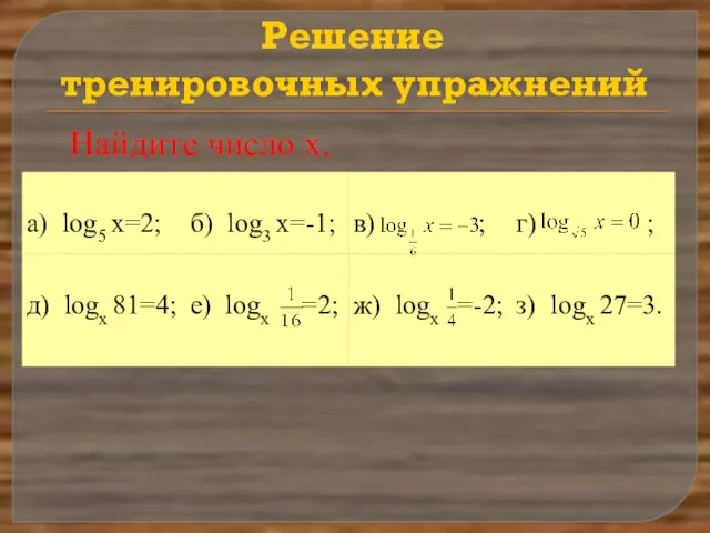 Решение тренировочных упражнений Найдите число х.