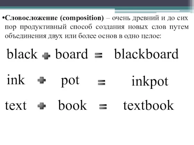 Словосложение (composition) – очень древний и до сих пор продуктивный способ