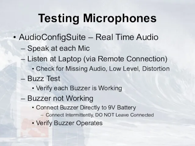 Testing Microphones AudioConfigSuite – Real Time Audio Speak at each Mic