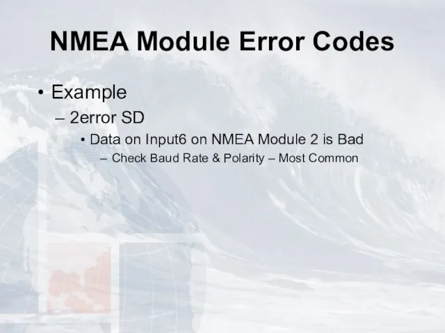 NMEA Module Error Codes Example 2error SD Data on Input6 on