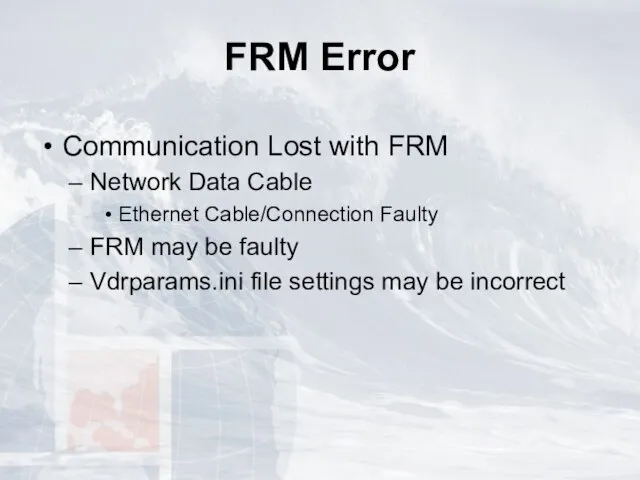 FRM Error Communication Lost with FRM Network Data Cable Ethernet Cable/Connection