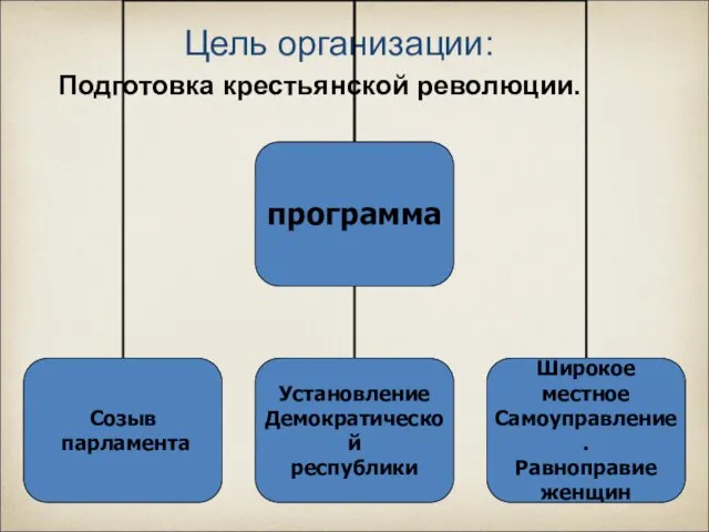 Цель организации: Подготовка крестьянской революции.