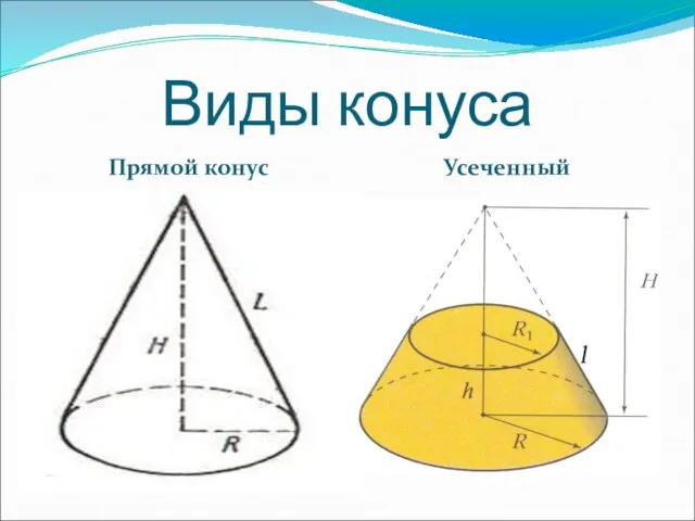 Виды конуса Прямой конус Усеченный