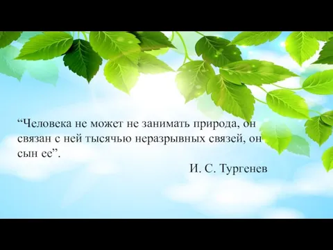 “Человека не может не занимать природа, он связан с ней тысячью